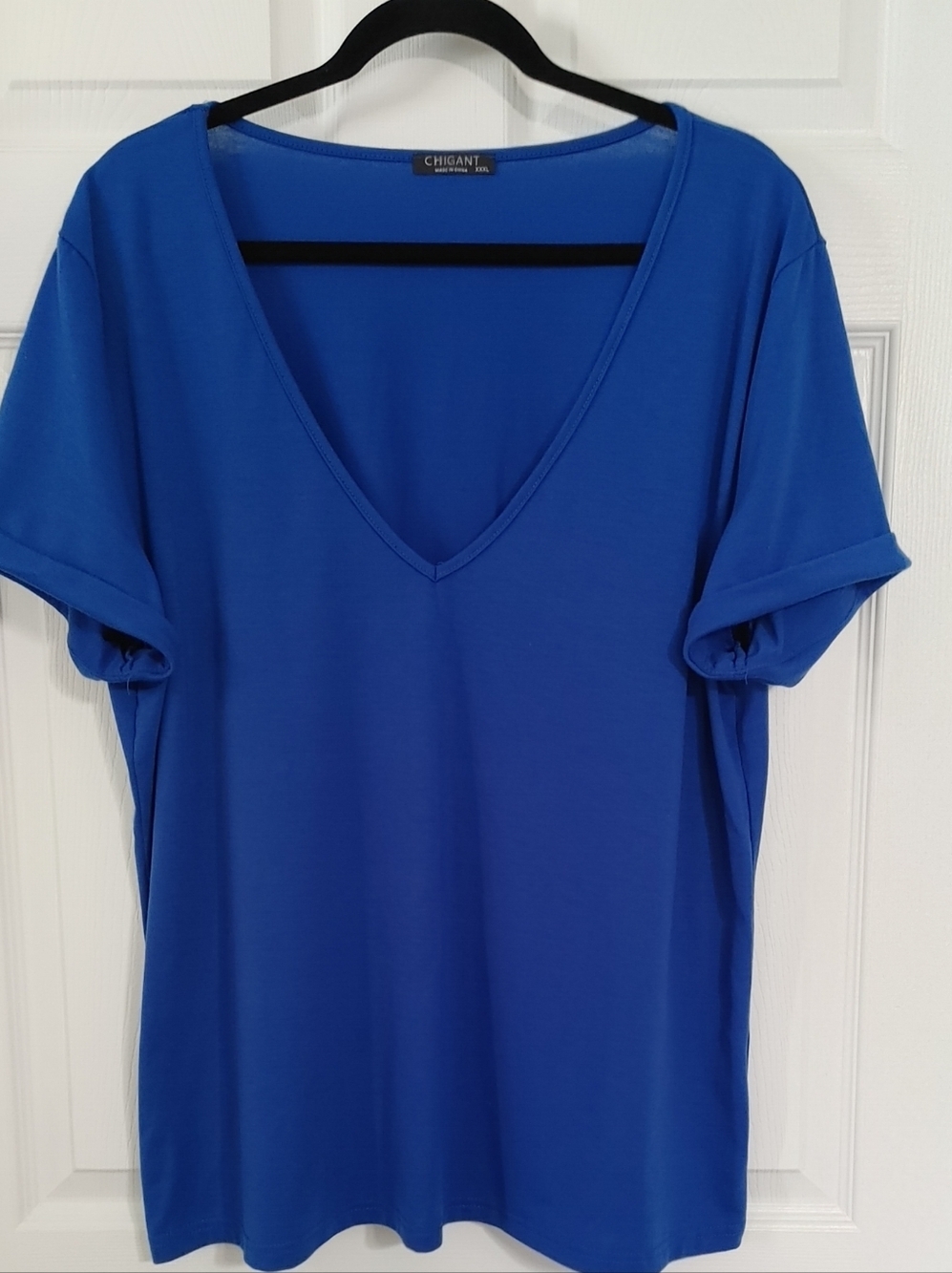 Plunge V-Neck Short Sleeve Top Size 3XL Royal Blue Lightweight Casual Streetwear